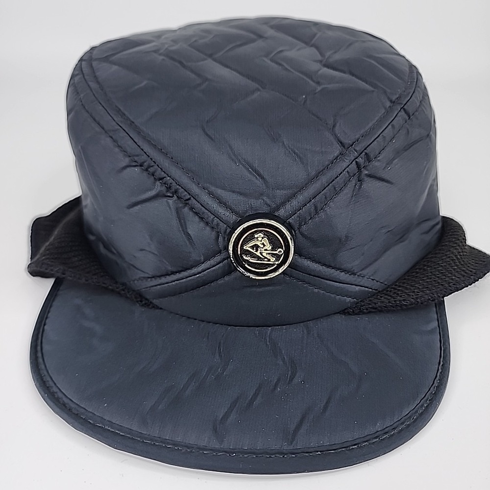 Vintage USA Made Winter Hat Ear Flap Quilted Insulated Blue Union Made Large‎